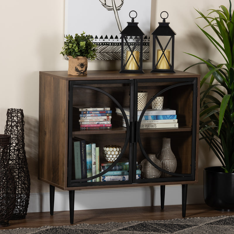 Carter Sideboard Mid-Century Modern Industrial Design Walnut Brown Wood Black Metal 2-Door Storage Cabinet