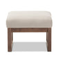 Yashiya Ottoman Mid-Century Modern Off-White Boucle Upholstered Walnut Brown Finished Wood Footstool