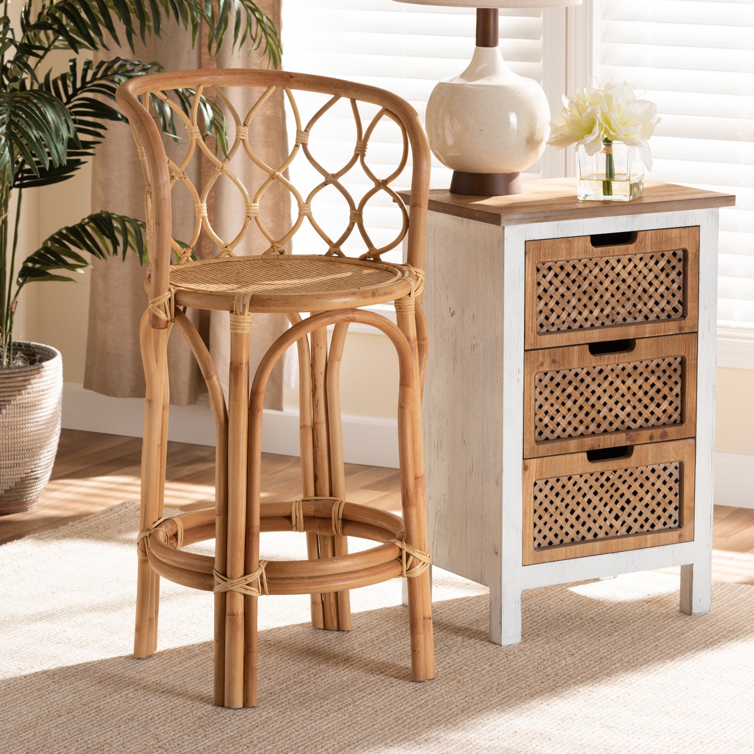 Diana Rattan Counter Stool - Modern Contemporary Design with Natural Finish for Stylish Seating