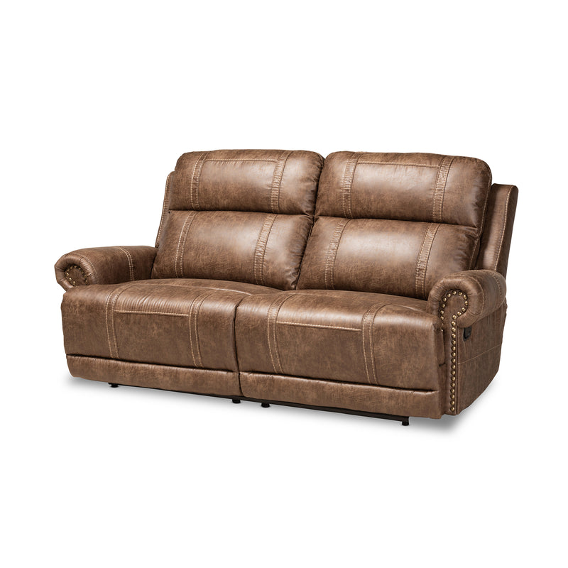 Buckley Reclining Sofa Modern Light Brown Faux Leather Upholstered 2-Seater Couch for Stylish Living Rooms