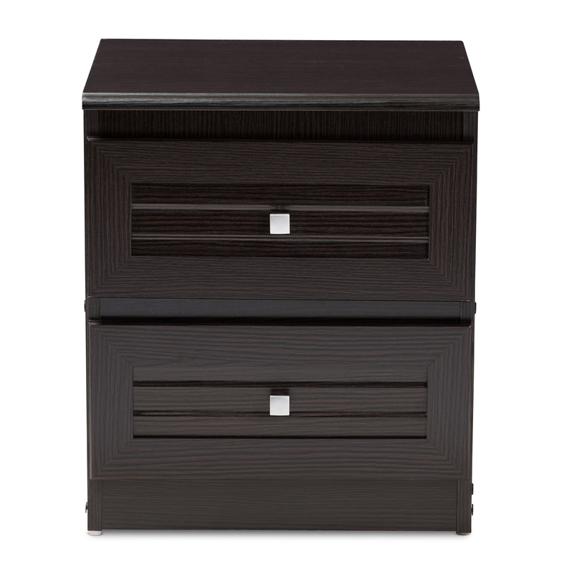 Carine Nightstand - Modern Wenge Brown 2-Drawer Bedroom Furniture for Stylish Storage