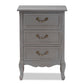 Capucine End Table Antique French Country Cottage Style Grey Finished Wood with 3 Storage Drawers