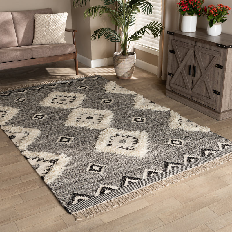 Avia Area Rug - Handwoven Modern Wool in Black and Ivory for Stylish Home Décor