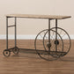 Terence Console Table Vintage Rustic Industrial Design with Natural Wood Finish and Black Metal Wheels