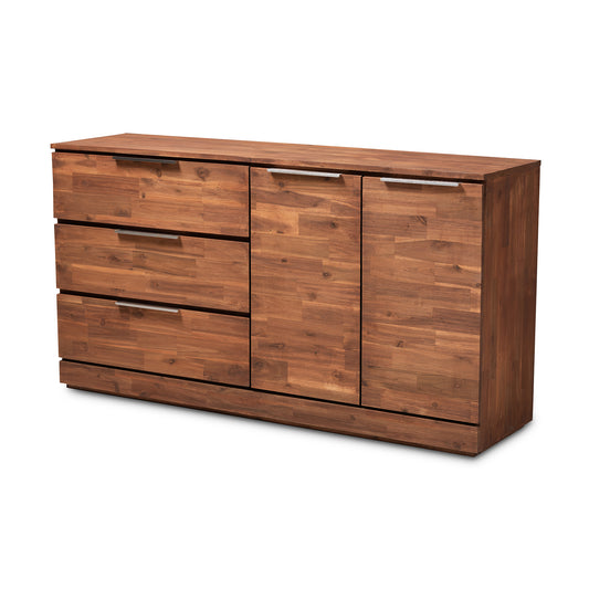 Austin Modern Contemporary Sideboard Caramel Brown Finished 3-Drawer Wood Dining Room Storage Cabinet