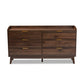 Lena Mid-Century Modern Dresser Walnut Brown 6-Drawer Wood Storage Cabinet for Bedroom or Living Room