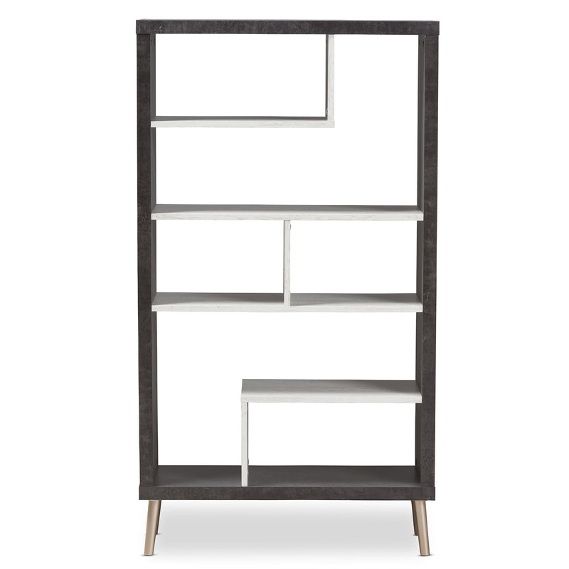 Atlantic Display Shelf Modern Contemporary Two-Tone Finished Wood in Dark and Light Grey for Stylish Home Decor and Organization