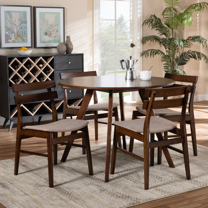 Eiko Dining Set Mid-Century Modern Transitional Light Beige Fabric Upholstered Walnut Brown Finished Wood 5-Piece