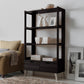 Kalien Modern Dark Brown Wood Leaning Bookcase with Display Shelves and Two Storage Drawers for Home or Office Use