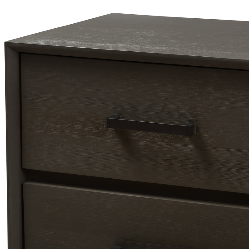 Parris Nightstand Rustic Grey Wood and Black Metal 2-Drawer Bedroom Furniture with Modern Design