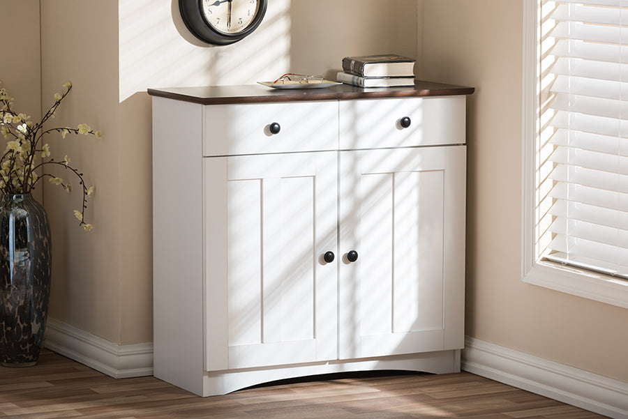 Lauren Buffet Kitchen Cabinet Modern and Contemporary Two-tone White and Dark Brown with Two Doors and Two Drawers