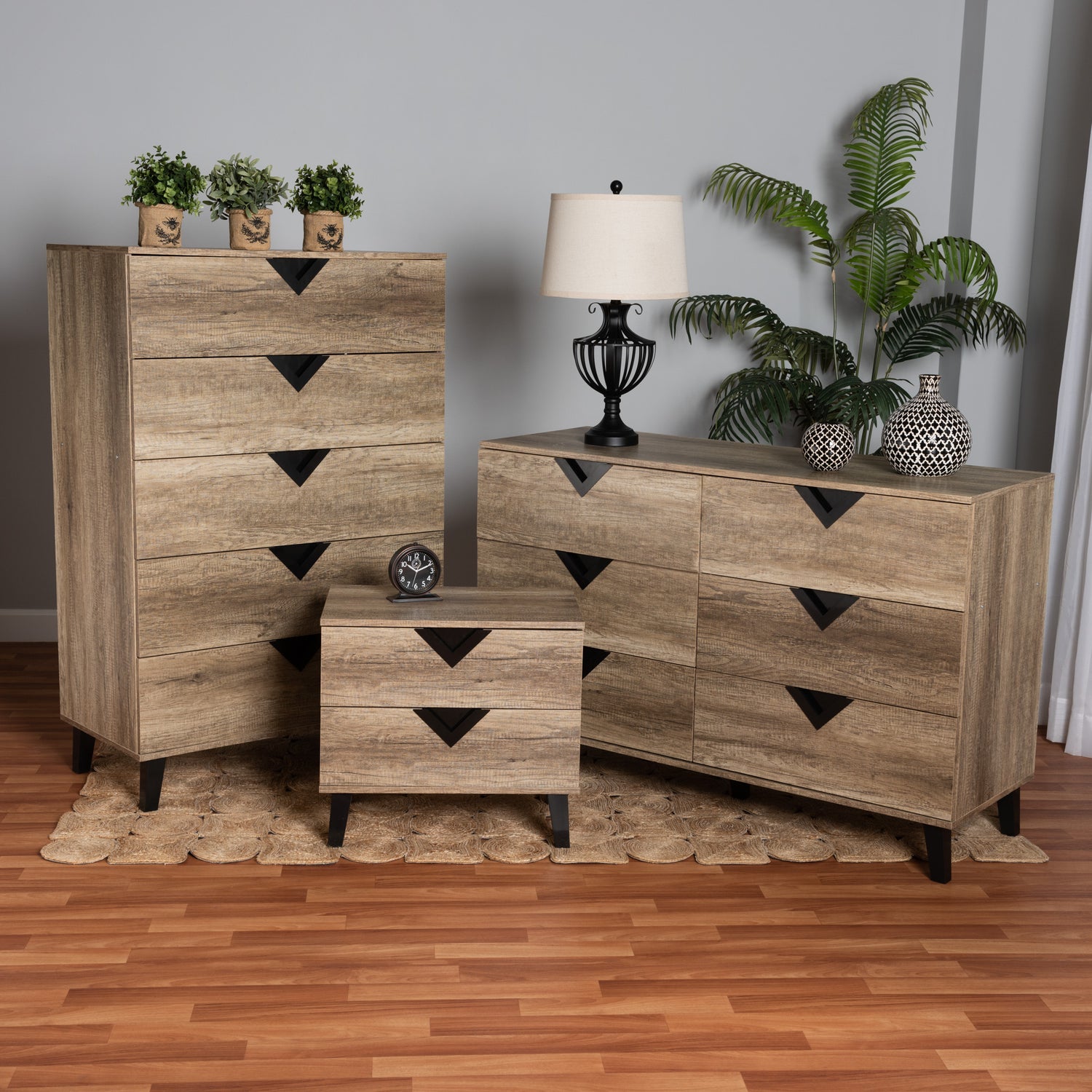 Wales Modern 3-Piece Storage Set in Two-Tone Black and Light Brown Finished Wood