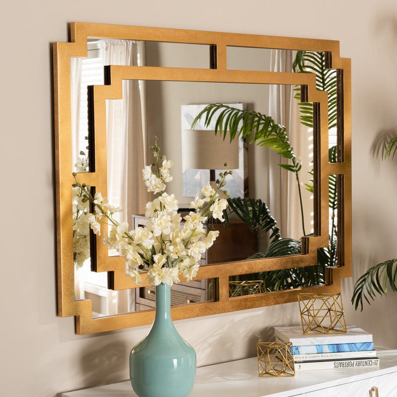 Dayana Accent Wall Mirror Modern Contemporary Design Antique Gold Finished Wood Frame