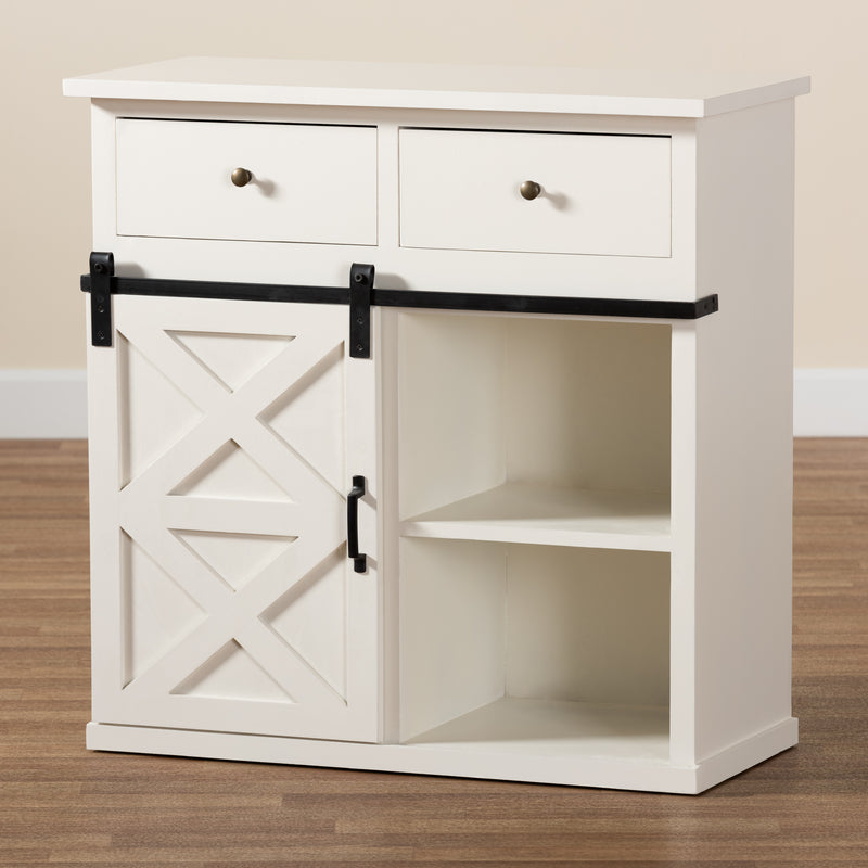 Nadia Sideboard Buffet - Modern Farmhouse Design with White Wood and Black Metal, 2-Door Storage for Dining or Living Room