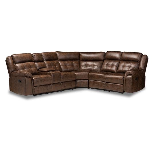 Vesa Sectional Recliner Sofa Modern and Contemporary Brown Leather-Like Fabric Upholstered 6-Piece with 2 Reclining Seats