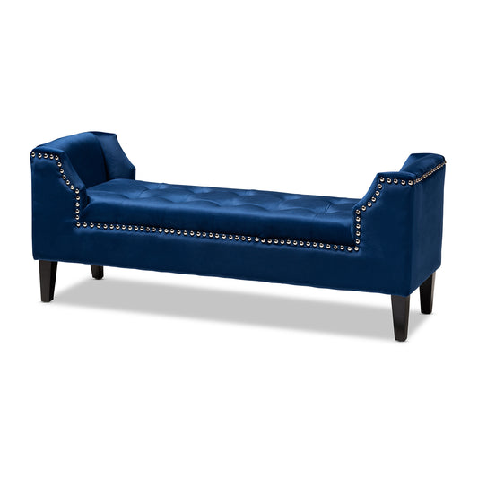 Perret Bench Modern and Contemporary Royal Blue Velvet Fabric Upholstered Espresso Finished Wood