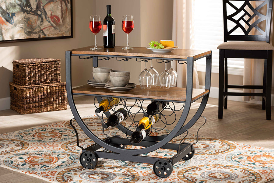 Triesta Vintage Industrial Metal and Wood Wine Rack Cart with Wheels - Stylish Antiqued Design for Storage and Display