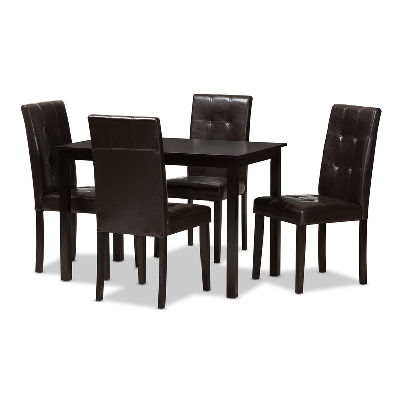 Avery 5-Piece Dining Set in Modern Dark Brown Faux Leather Upholstery