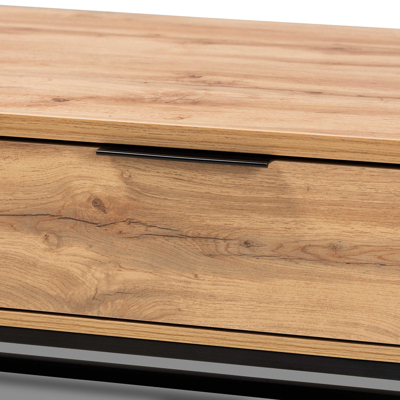 Franklin Coffee Table - Modern Contemporary Design with Oak Brown Wood and Black Metal, Featuring 2 Storage Drawers