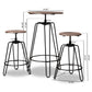 Veera Bar Pub Set Vintage Industrial Rustic Walnut Wood and Black Metal 3-Piece Height Adjustable Dining Furniture for Home or Kitchen