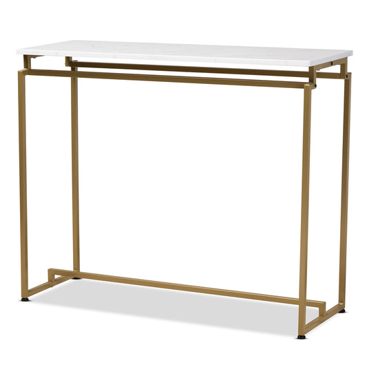 Renzo Console Table Modern Contemporary Design Brushed Gold Metal Frame Faux Marble Top