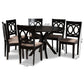 Sanne 7-Piece Dining Set Modern Sand Fabric Upholstered Chairs with Dark Brown Finished Wood Table