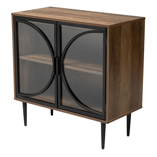 Carter Sideboard Mid-Century Modern Industrial Design Walnut Brown Wood Black Metal 2-Door Storage Cabinet