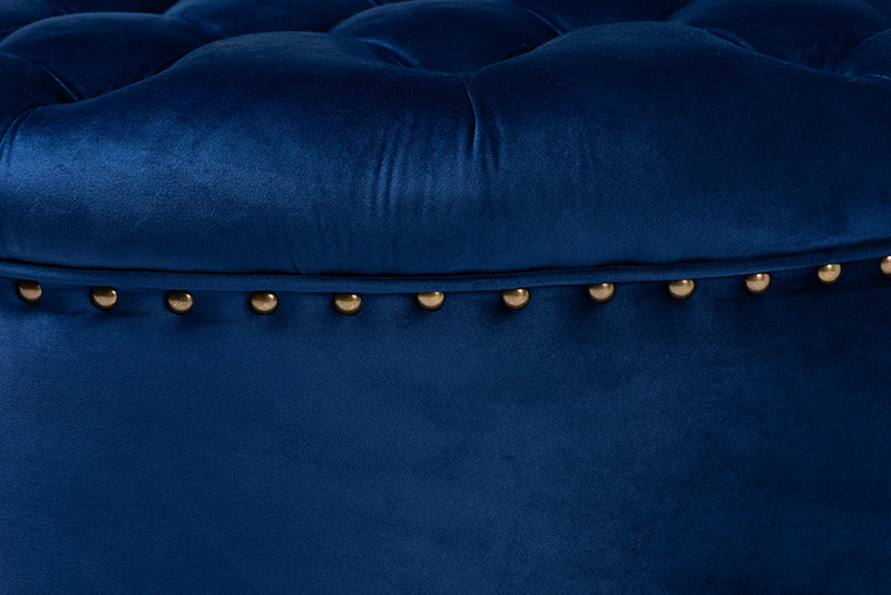 Iglehart Ottoman Modern and Contemporary Royal Blue Velvet Fabric Upholstered Tufted