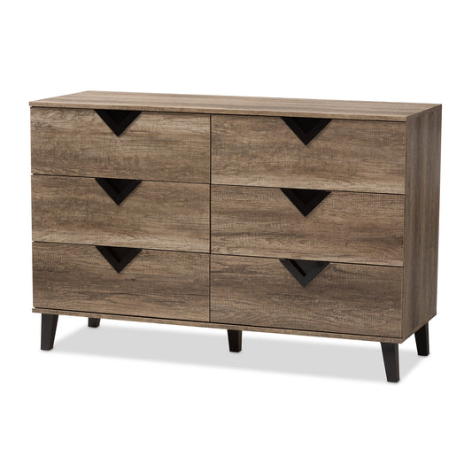 Wales Modern 6-Drawer Dresser in Light Brown Wood with Sleek Design and Ample Storage