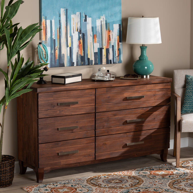 Ella Modern 6-Drawer Dresser in Warm Oak Brown Finish, Stylish Storage Solution for Your Bedroom