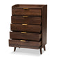 Lena Mid-Century Modern Chest - 5-Drawer Walnut Brown Wood Storage Unit for Bedroom or Living Room