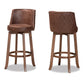 Adams Bar Stool Set Modern Transitional Distressed Brown Fabric Upholstered and Walnut Brown Finished Wood 2-Piece