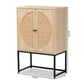 Ardon Storage Cabinet Bohemian Light Brown Wood and Black Metal 2-Door Design with Natural Rattan Accents for Stylish Home Organization