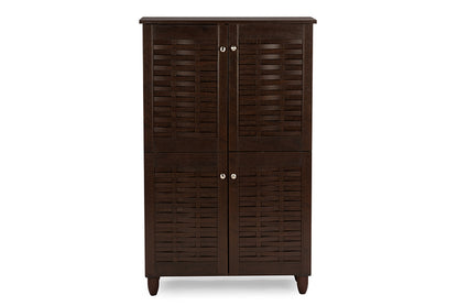 Winda Storage Cabinet Modern and Contemporary 4-Door Dark Brown Wooden Entryway Shoes