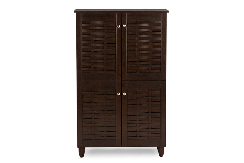 Winda Storage Cabinet Modern and Contemporary 4-Door Dark Brown Wooden Entryway Shoes