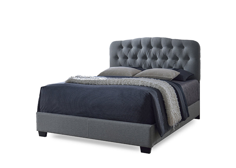 Romeo Queen Size Bed Contemporary Grey Upholstered Design with Button-Tufted Detailing for Stylish Bedroom Decor