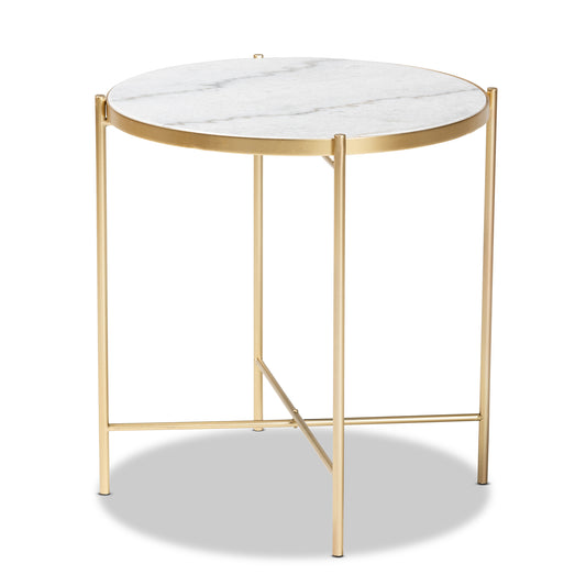 Maddock Modern End Table - Gold Metal Base with Elegant Marble Top for Living Room or Bedroom Decor