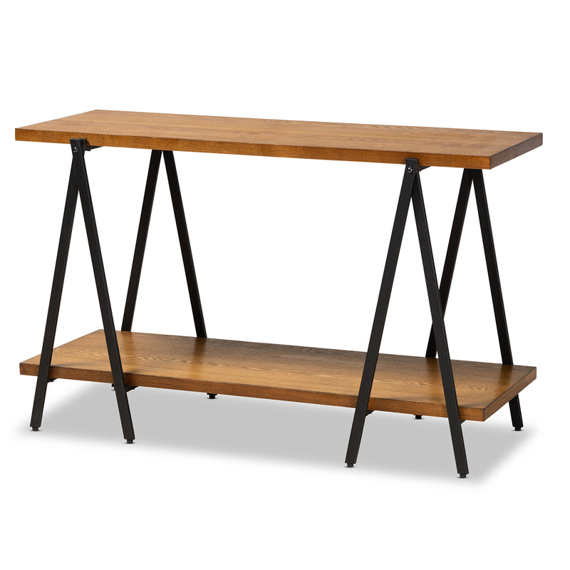 Britton Console Table Rustic Industrial Design with Walnut Wood and Black Metal Accents