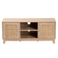 Elsbeth TV Stand Mid-Century Modern Light Brown Wood with Natural Rattan 2-Door Entertainment Center for Living Room Storage and Display