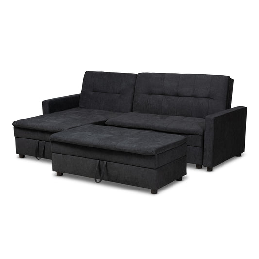 Noa Sectional Sofa Modern Contemporary Dark Grey Fabric Upholstered Left Facing Storage Sleeper with Ottoman