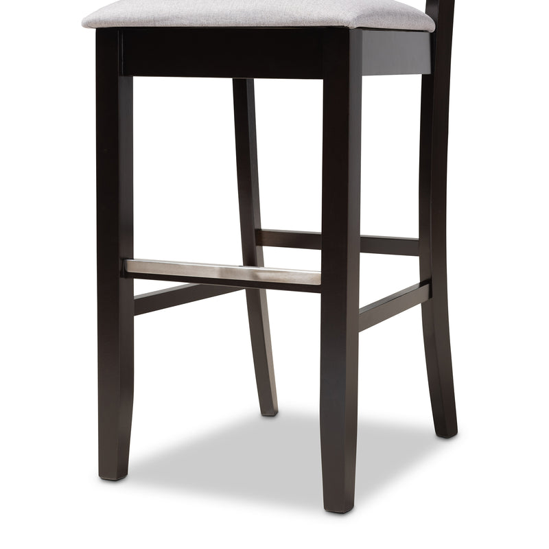 Jason Bar Stool Set Modern Contemporary Grey Fabric Upholstered Espresso Brown Finished Wood 2-Piece