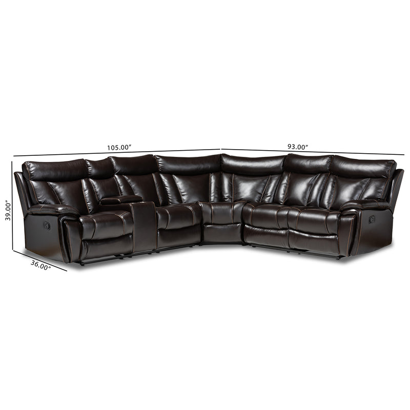 Lewis Modern Contemporary Reclining Sectional Sofa 6-Piece Dark Brown Faux Leather Upholstered Seating for Stylish Living Rooms