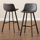 Tani Bar Stool Set - Rustic Industrial Grey and Brown Faux Leather Upholstered 2-Piece Metal Bar Stools with Black Finish