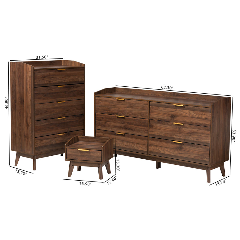 Lena Mid-Century Modern Storage Set 3-Piece Walnut Brown Finished Wood Furniture for Stylish Organization and Décor