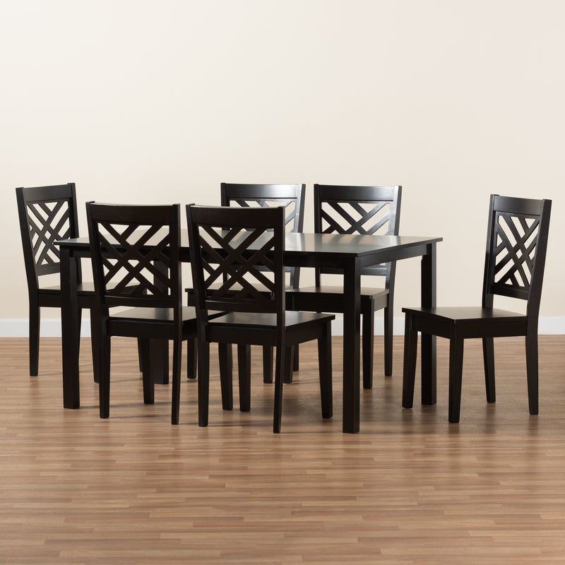 Ani Modern Contemporary 7-Piece Dining Set in Dark Brown Finished Wood