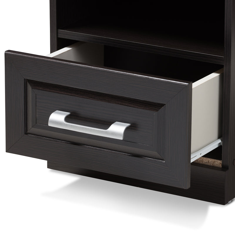 Odelia Nightstand Modern Wenge Brown Finished 1-Drawer Bedside Table for Bedroom Storage and Decor