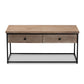 Roderick Coffee Table Modern Contemporary Design Weathered Oak Finish Black Metal Accents with 2 Storage Drawers