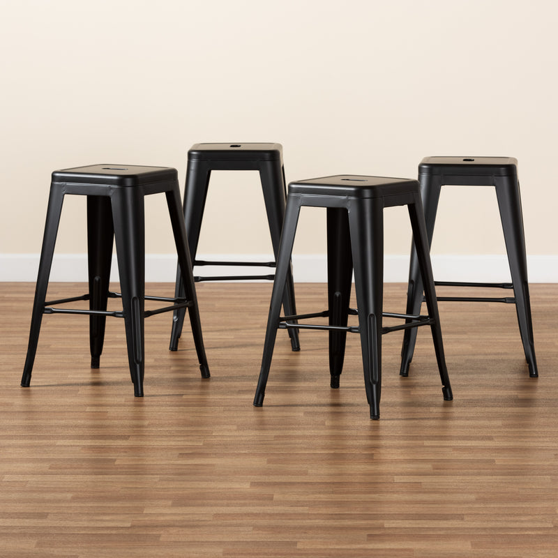 Horton Counter Stool Set Modern and Contemporary Industrial Black Finished Metal 4-Piece