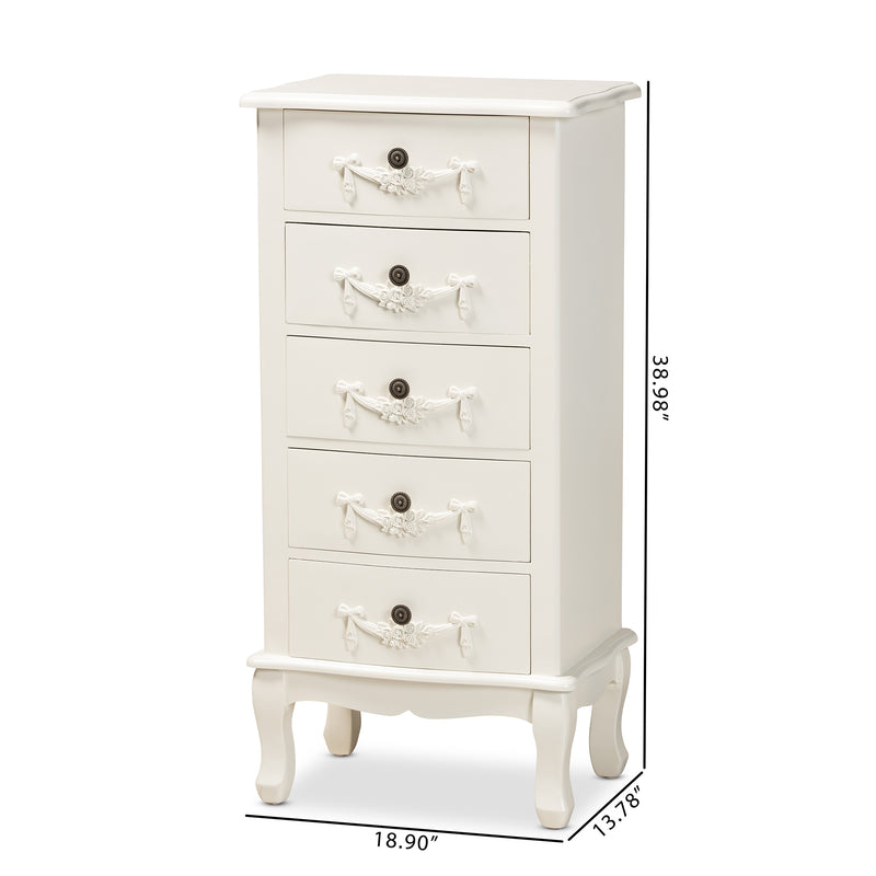 Callen 5-Drawer Chest Classic White Finished Wood Storage Furniture for Bedroom or Living Room