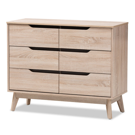 Fella Mid-Century Modern Dresser Two-Tone Oak and Grey Wood 6-Drawer Storage for Stylish Bedrooms